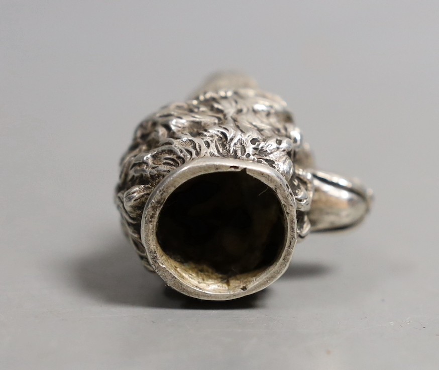 A late Victorian silver cane handle?, modelled as a dog's head, import marks for London, 1897, 35mm.